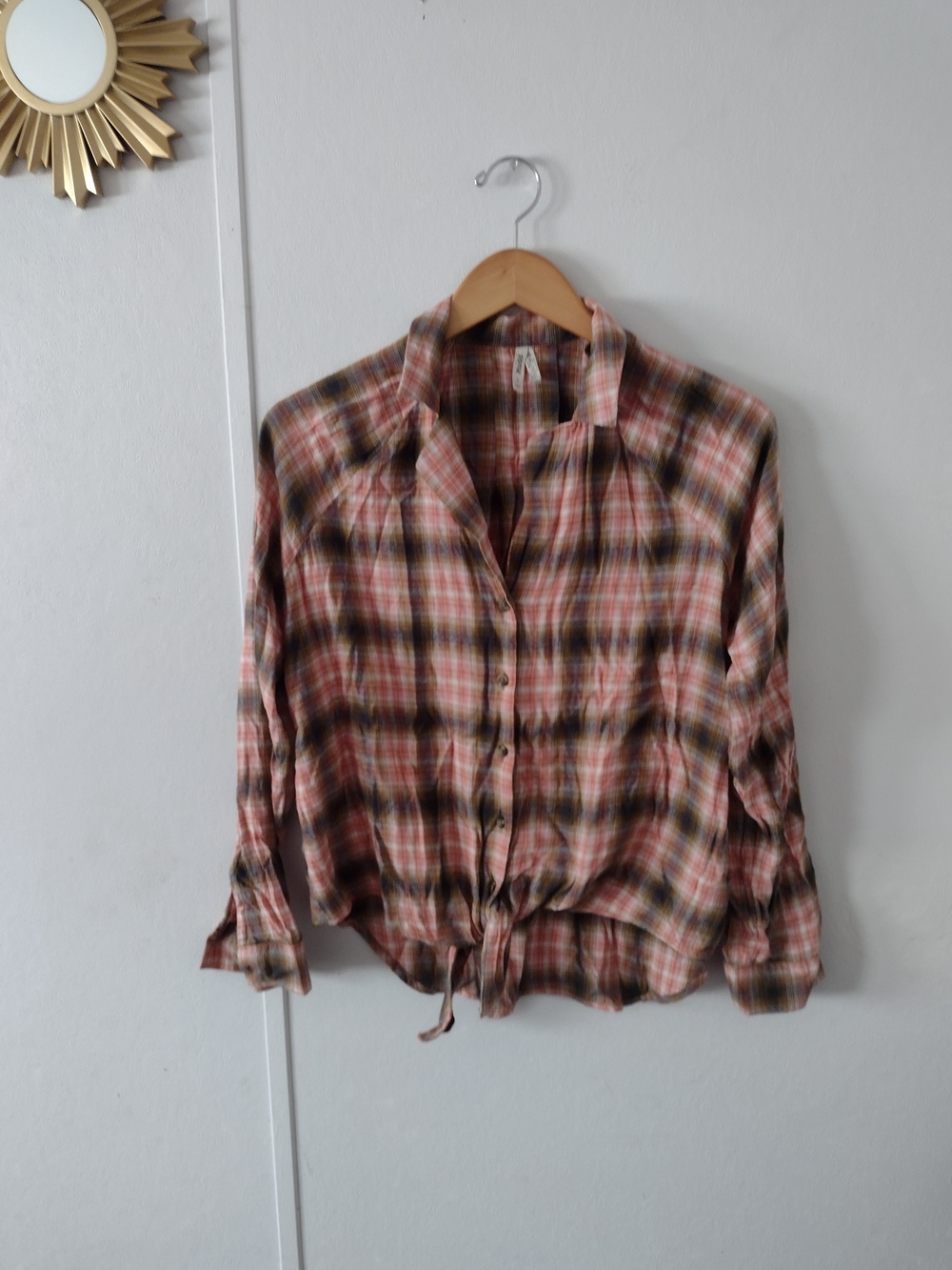 womens plaid button-up shirt in small by mudd